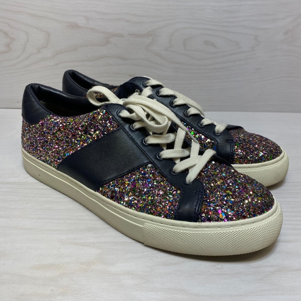 Tory Burch Carter Sneakers‎ Womens Size 10M Black Glitter Embellished Lace-up